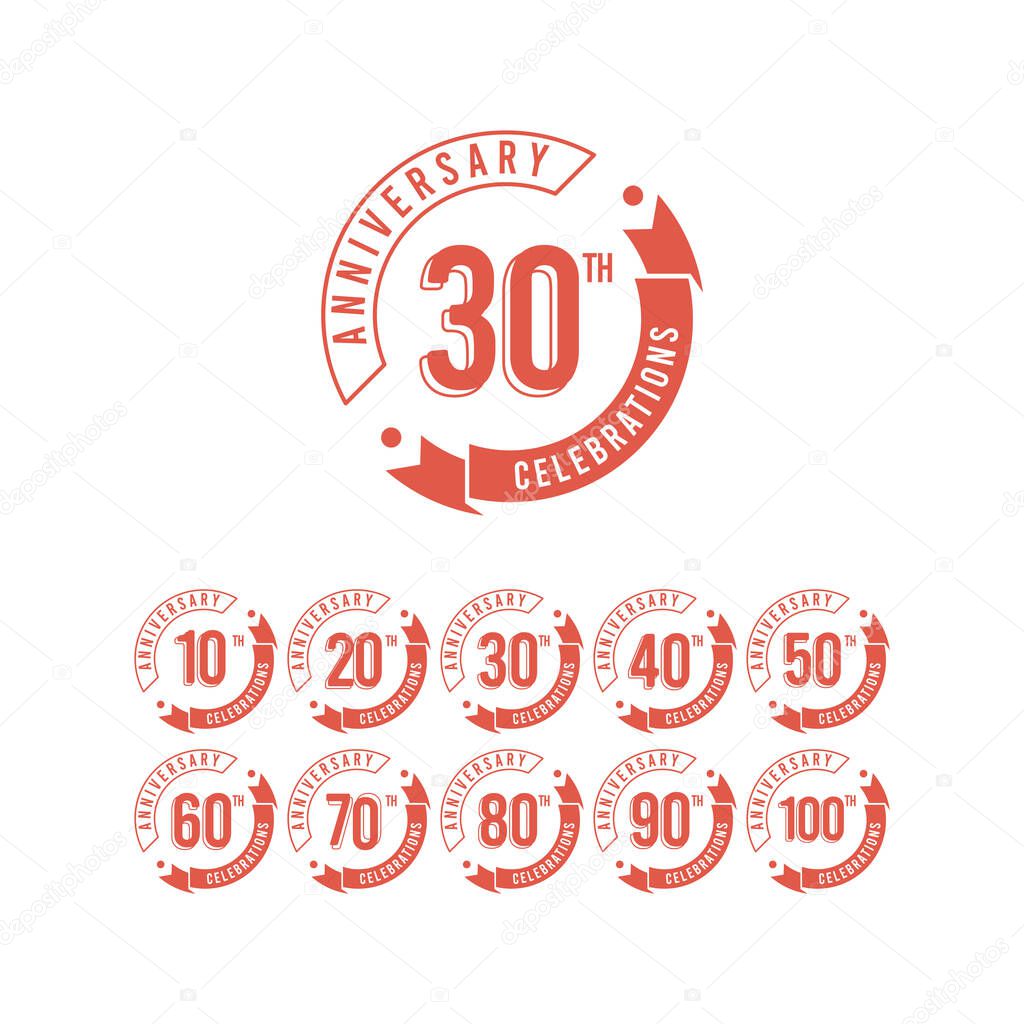 30 Years Anniversary Set Celebrations Elegant Vector Template Design Illustration