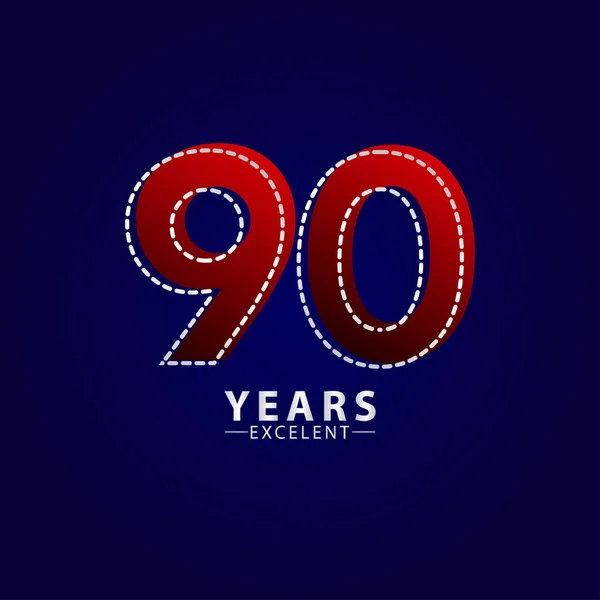 90周年記念レッドダッシュラインベクトルテンプレートデザインイラスト — ストックベクタ