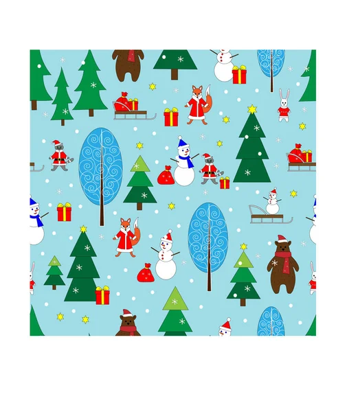 Ano Novo Natal Floresta Decoração Illust Inverno Neve Cartão Celebração — Vetor de Stock