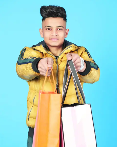 Picture Man Shopping Bag Isolated White Background — 스톡 사진