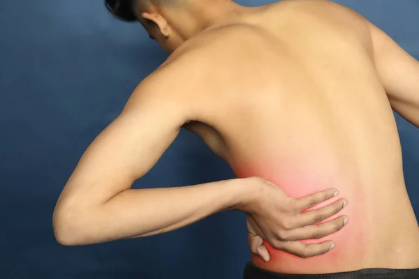 Young Man Holding His Back Having Pain — Stock Photo, Image