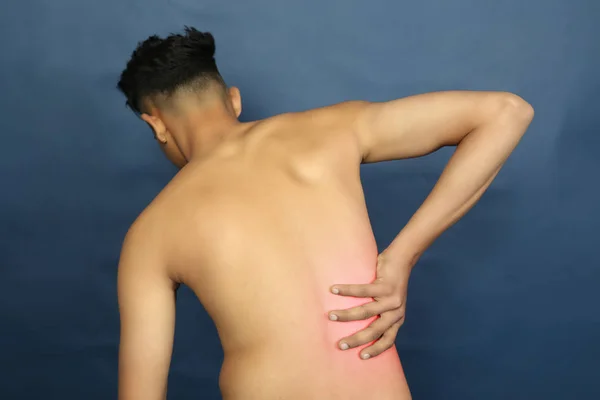 Young Man Holding His Back Having Pain — Stock Photo, Image