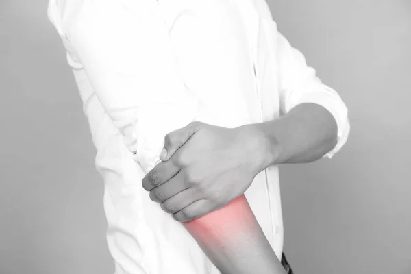 Man Wearing White Shirt Suffer Arm Pain — Stock Photo, Image