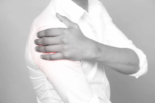 Man Wearing White Shirt Suffer Sholder Pain — Stock Photo, Image