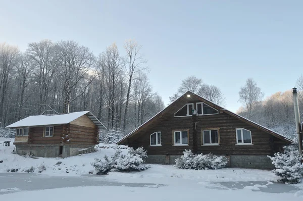 Wooden Cabin Rest Mountains Wooded Area — ストック写真