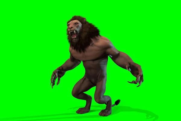 Personaje Fantasía Humanoid Lion Pose Épica Renderizado Sobre Fondo Negro — Foto de Stock