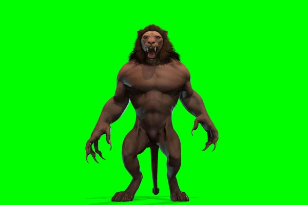 Fantasy Character Humanoid Lion Epic Pose Render Black Background — Stock Photo, Image