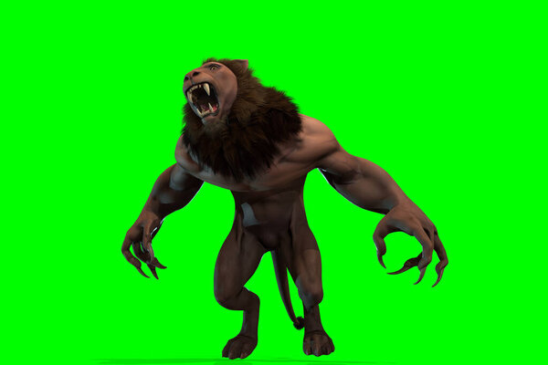 Fantasy character Humanoid Lion in epic pose - 3D render on black background