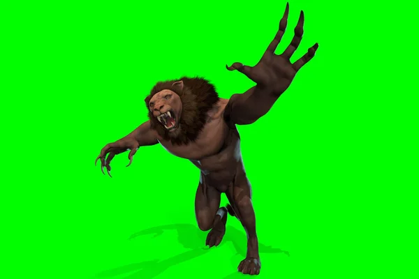 Personaje Fantasía Humanoid Lion Pose Épica Renderizado Sobre Fondo Negro — Foto de Stock