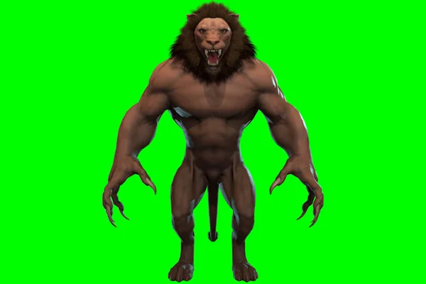 Φανταστικός Χαρακτήρας Humanoid Lion Επική Στάση Render Μαύρο Φόντο Royalty Free Φωτογραφίες Αρχείου