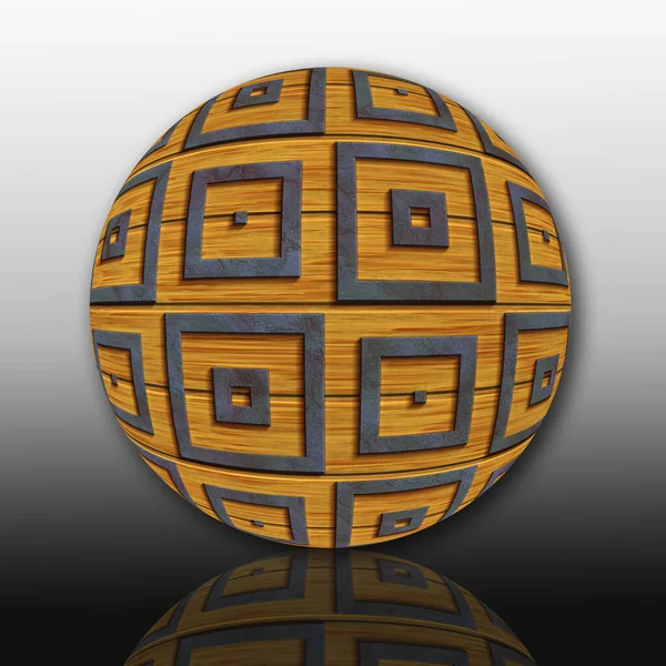 3D renderizar bola de madeira e elementos de metal — Fotografia de Stock
