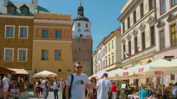 Tribunal de la Corona en la Plaza del Mercado en Lublin. Polonia — Vídeo de stock
