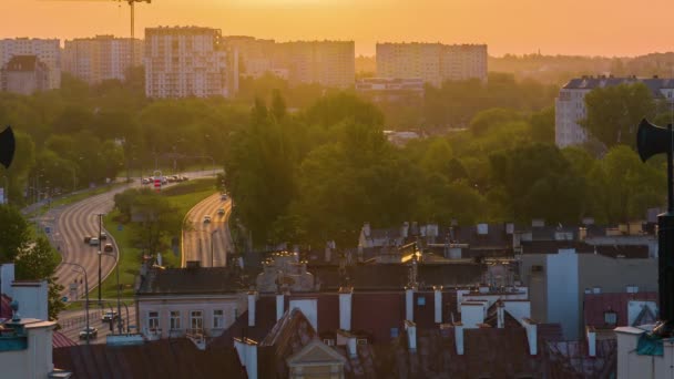 Het prachtige panorama van Lublin. Zonsondergang, laat. — Stockvideo