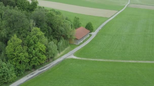 Uma estrada que atravessa as belas terras verdes — Vídeo de Stock