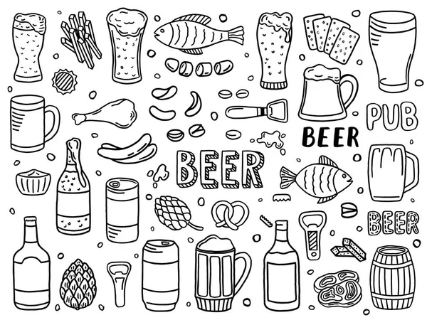 Conjunto de garabatos de cerveza dibujados a mano — Vector de stock