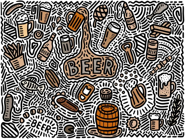 Fondo de cerveza en estilo doodle — Vector de stock