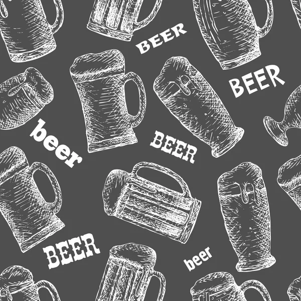 Patrón sin costura dibujado a mano con cerveza — Archivo Imágenes Vectoriales