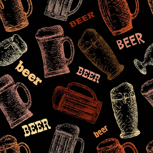 Patrón sin costura dibujado a mano con cerveza — Vector de stock