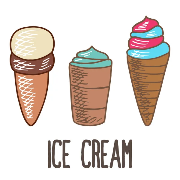 Conjunto de ícone doodle sorvete — Vetor de Stock