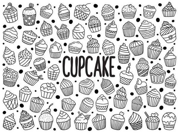 Set van doodle cupcakes — Stockvector