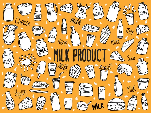 Illustrazione doodle dei prodotti lattiero-caseari — Vettoriale Stock
