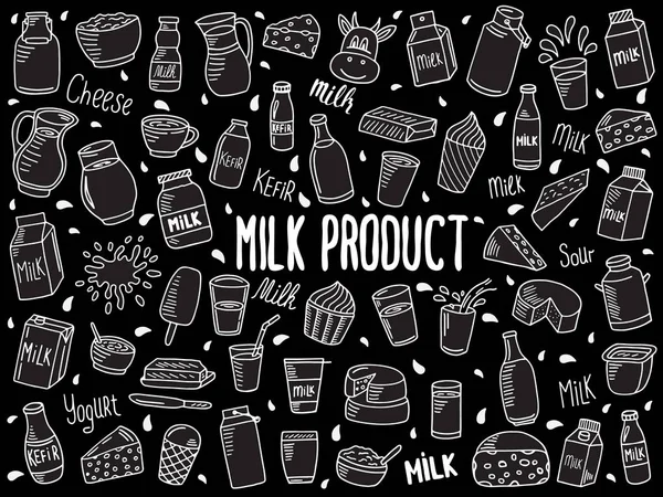 Ilustração doodle de produtos lácteos — Vetor de Stock