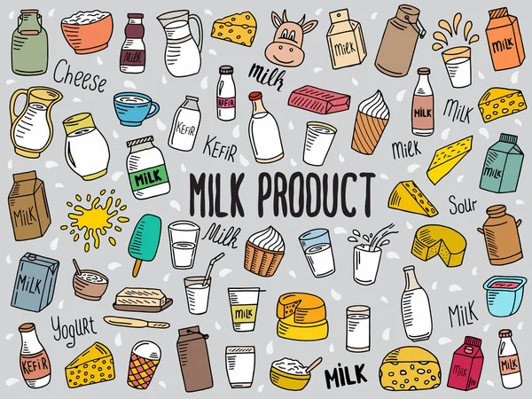 Doodle illustration of milk products — Stock Vector