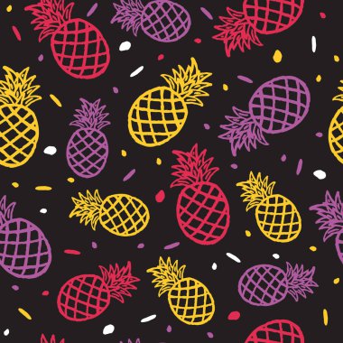 ananas sorunsuz arka plan, elle çizilmiş Dikişsiz desen egzotik meyve