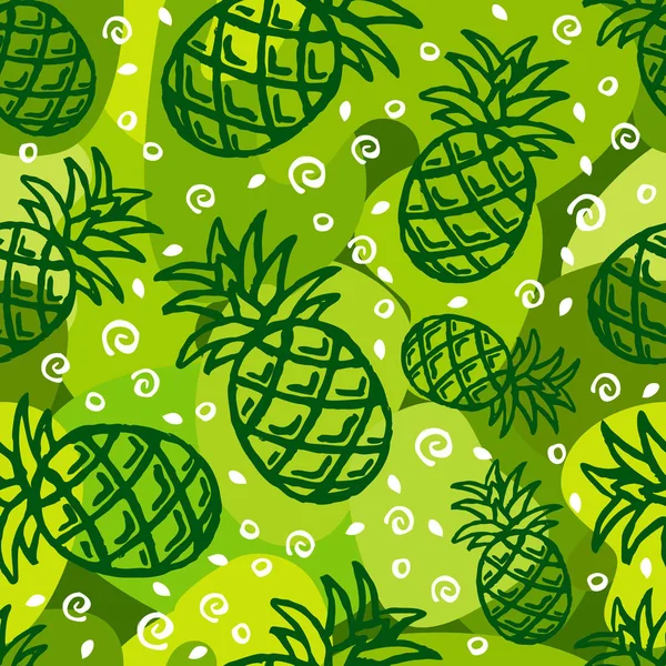 Pineapple Seamless Background Hand Drawn Seamless Pattern Exotic Fruit — Stock Vector