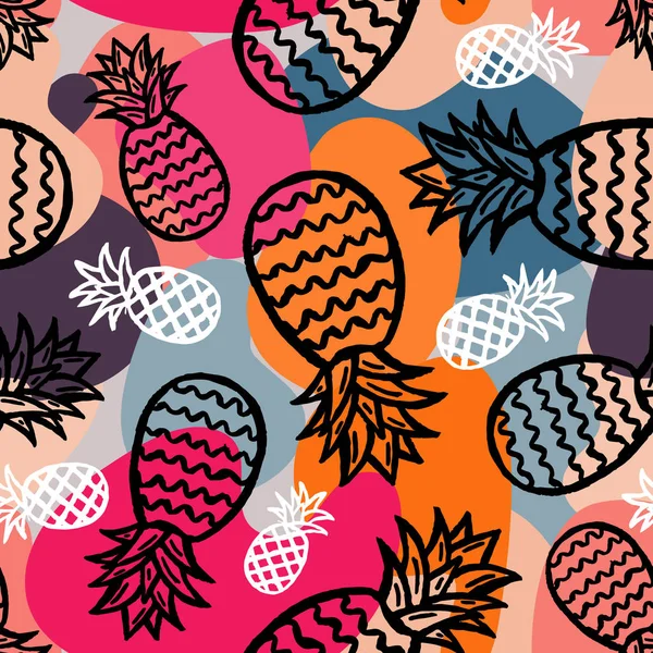 Pineapple Seamless Background Hand Drawn Seamless Pattern Exotic Fruit — Stock Vector