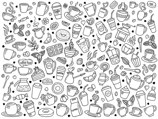 kahve doodle vektör kümesi