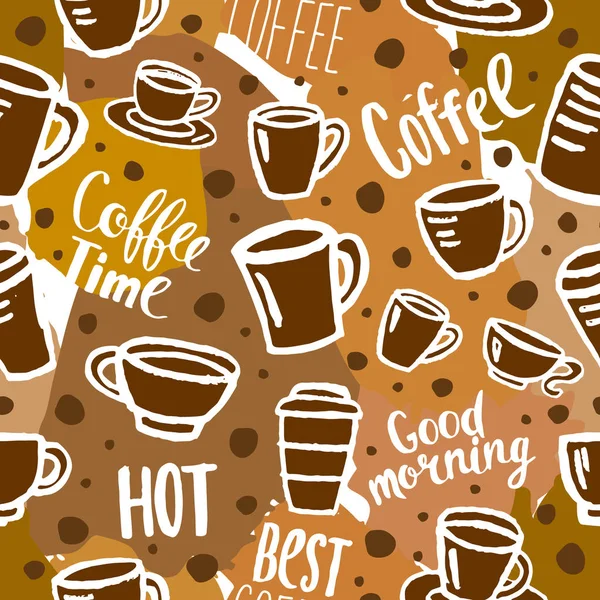 Coffee Seamless Pattern Seamless Coffee Sketch Background — Stock Vector