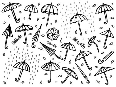 şemsiye doodle kümesi