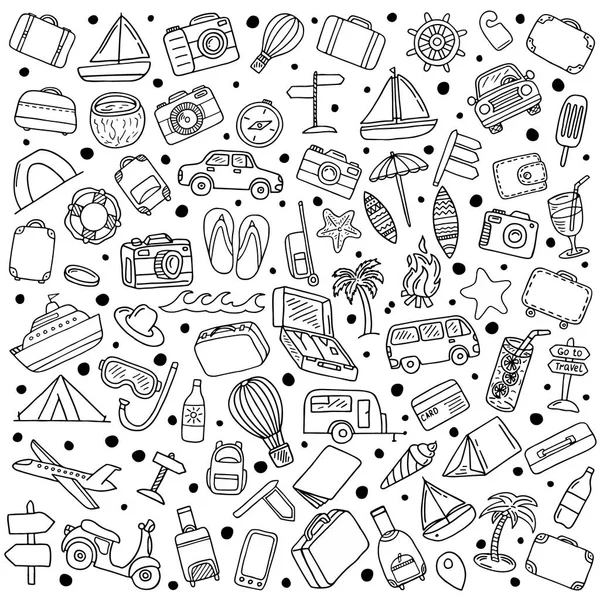 Set Van Hand Getekende Reizen Doodle — Stockvector