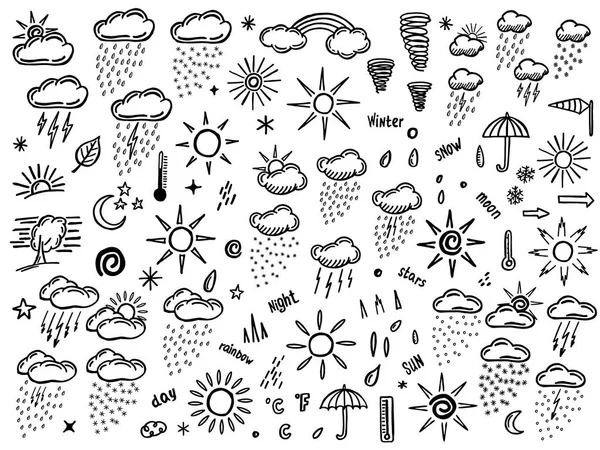 Doodle Set Con Elemento Meteo — Vettoriale Stock