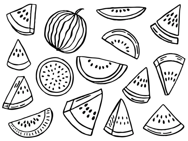 Handgezeichnetes Set Wassermelonen — Stockvektor