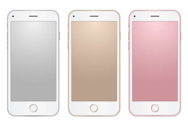 Şeffaf arka plan üzerinde boş ekranlı dijital cep telefonları şablonları farklı renk kümesi.