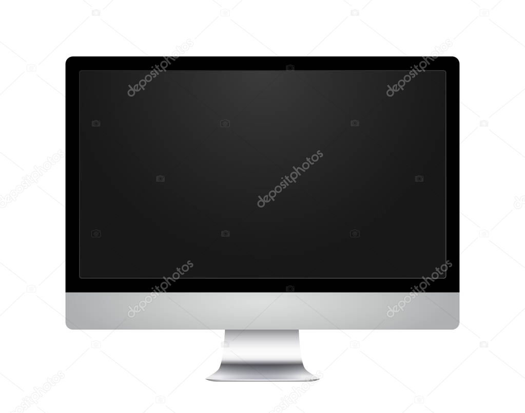 Isolated single computer display with empty screen, vector realistic template to present your design, web, product.