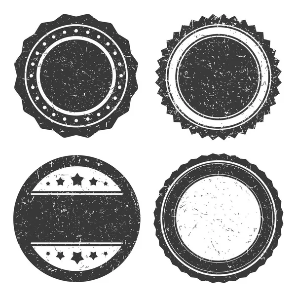 Four different grunge badge template, black scratched circle stamp old styled. — Stock Vector