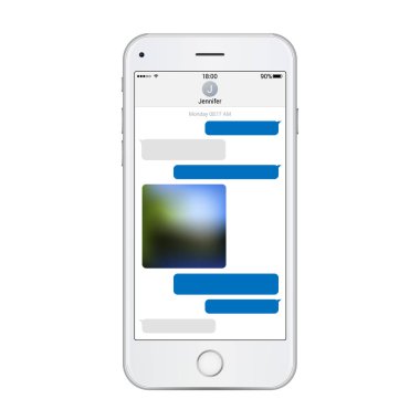 Gerçekçi telefon şablonu ile sohbet etmek haberci üstünde perde. Vektör illüstrasyon izole beyaz arka plan üzerinde ayrıntılı.