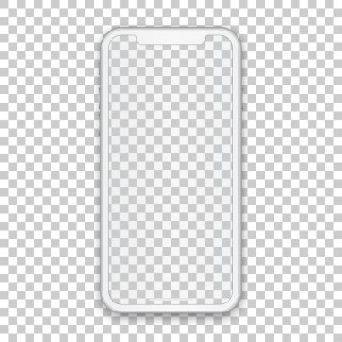 Beyaz telefon kavramı ile herhangi bir uygulama tasarımı ve zemin, şeffaf arka plan üzerinde izole telefon şablonu için boş perde. Yüksek kaliteli vektör çizim 3d tarzı.