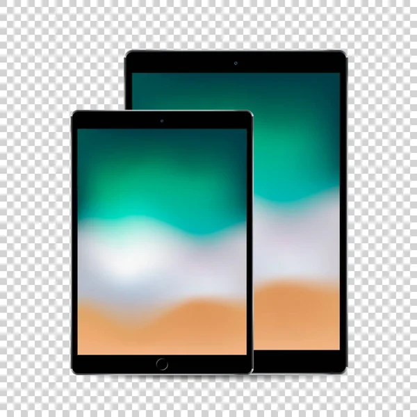 Hermoso concepto de 2 tabletas negras de tamaño con pantalla de color, ilustración de calidad vectorial . — Archivo Imágenes Vectoriales