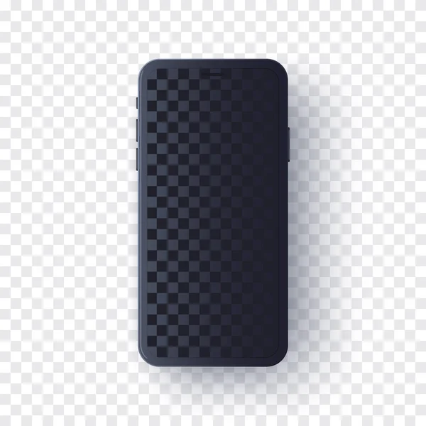 Fekete okostelefon mock up átlátszó képernyő elszigetelt. Sötét színű mobiltelefon realisztikus sablon. Mobil elölnézeti vektor illusztráció. — Stock Vector