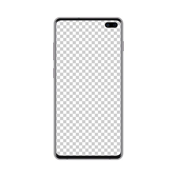 휴대 전화는 검정 색에 투명 한 빈 화면 이 있습니다. 웹 과 앱 디자인을 보여 주는 스마트 폰 템플릿입니다. 흰색에 대한 벡터 현실적 인 삽화. — 스톡 벡터