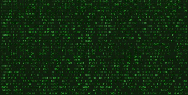 Abstraktní pozadí matice s binárními čísly. Futuristické zelené pozadí s kódem nebo daty, vektorová matice tapety ilustrace. — Stockový vektor