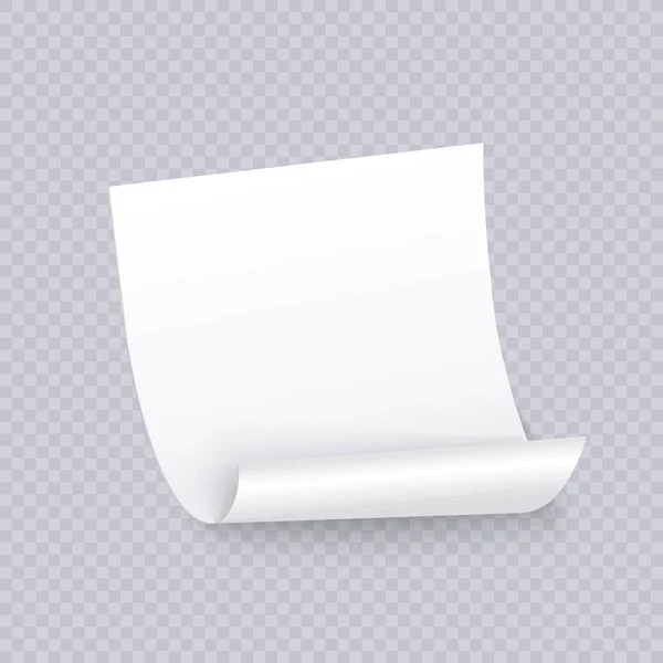 흰색 포스트잇 이 투명 한 배경에 분리되어 있습니다. 기억 과 스티커를 새겨 넣은 벡터 주형, 흰 종이 가생 각 나게하는. — 스톡 벡터