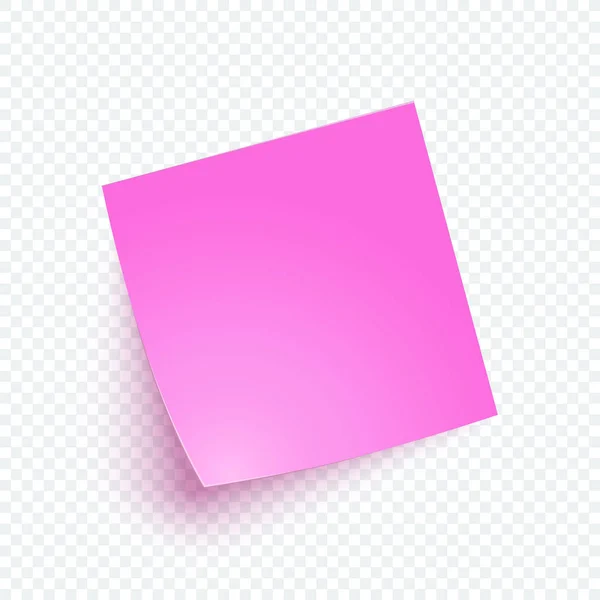 Papel de nota rosa com sombra, nota adesiva para lembrar, lista, informações. Vector realista 3d em branco post ilustração em fundo transparente . — Vetor de Stock