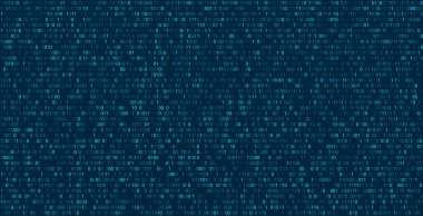 İkili sayılarla soyut arkaplan matrisi. Kod veya veri içeren geleceksel arkaplan, vektör matris duvar kağıdı resimlemesi.