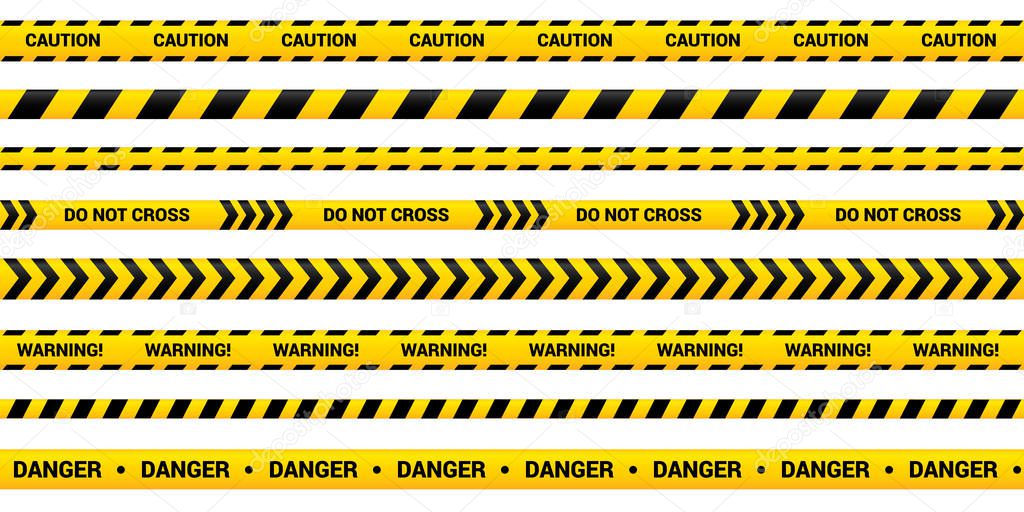 Caution tape set of yellow warning ribbons.