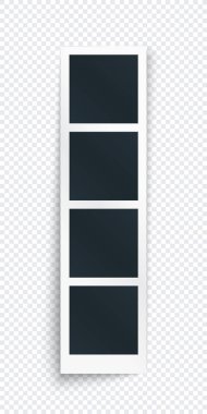 Dikey fotoğraf çerçevesi şeridi, görüntü veya görüntü göstermek için izole edilmiş tek bir klasik şablon konsepti. Fotoğraf şeridinin vektör ayrıntılı illüstrasyonu.